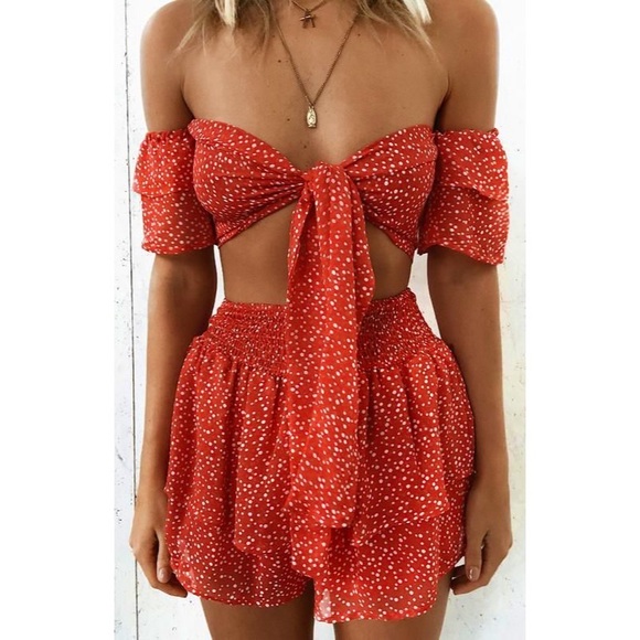 Beginning Boutique Dresses & Skirts - Beginning Boutique Red Patterned Set